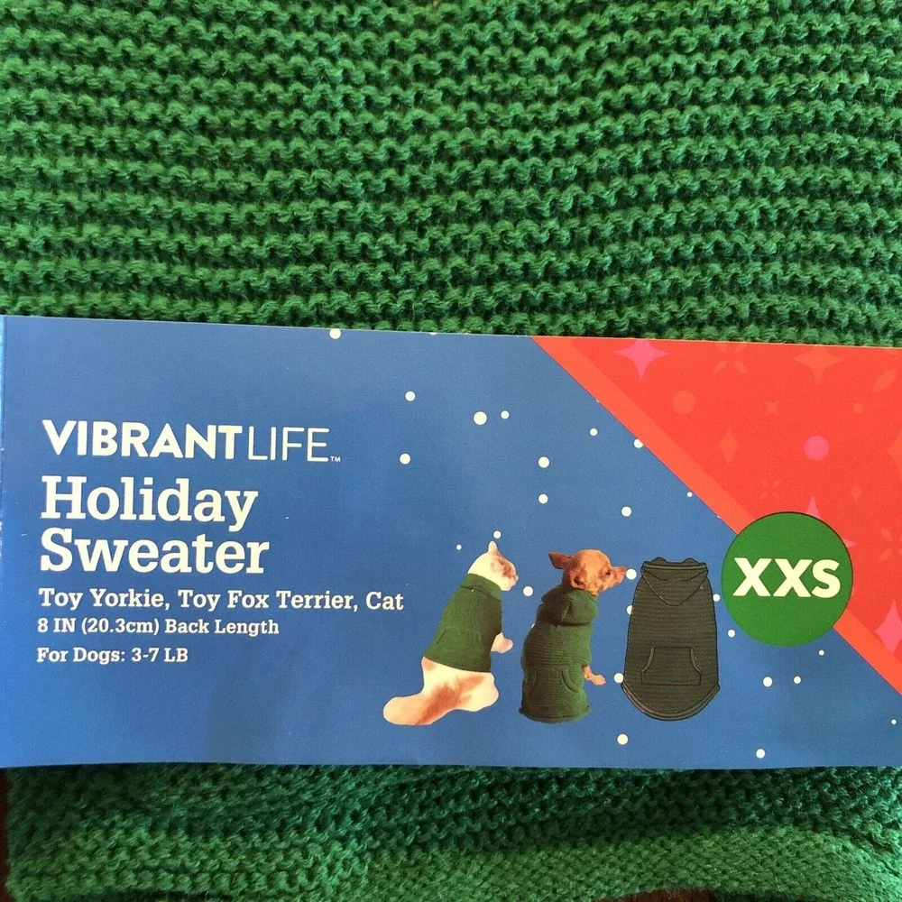 Vibrant Life Dog Cat Pet Holiday Green Hoodie Sweater XXSmall 3-7 LB NEW‎